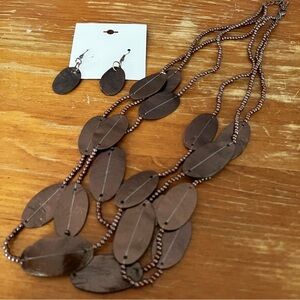 Philippines Multi-Strand Brown Statement Necklace & Earring Set Oval Disc